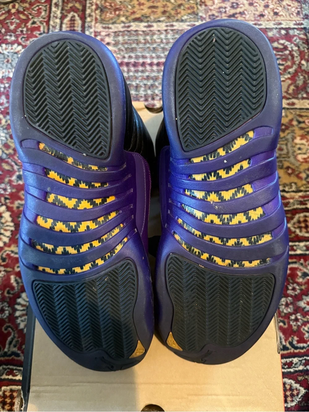 Jordan 12 Retro Field Purple Sneakers - Black & Purple with Gold Eyelets